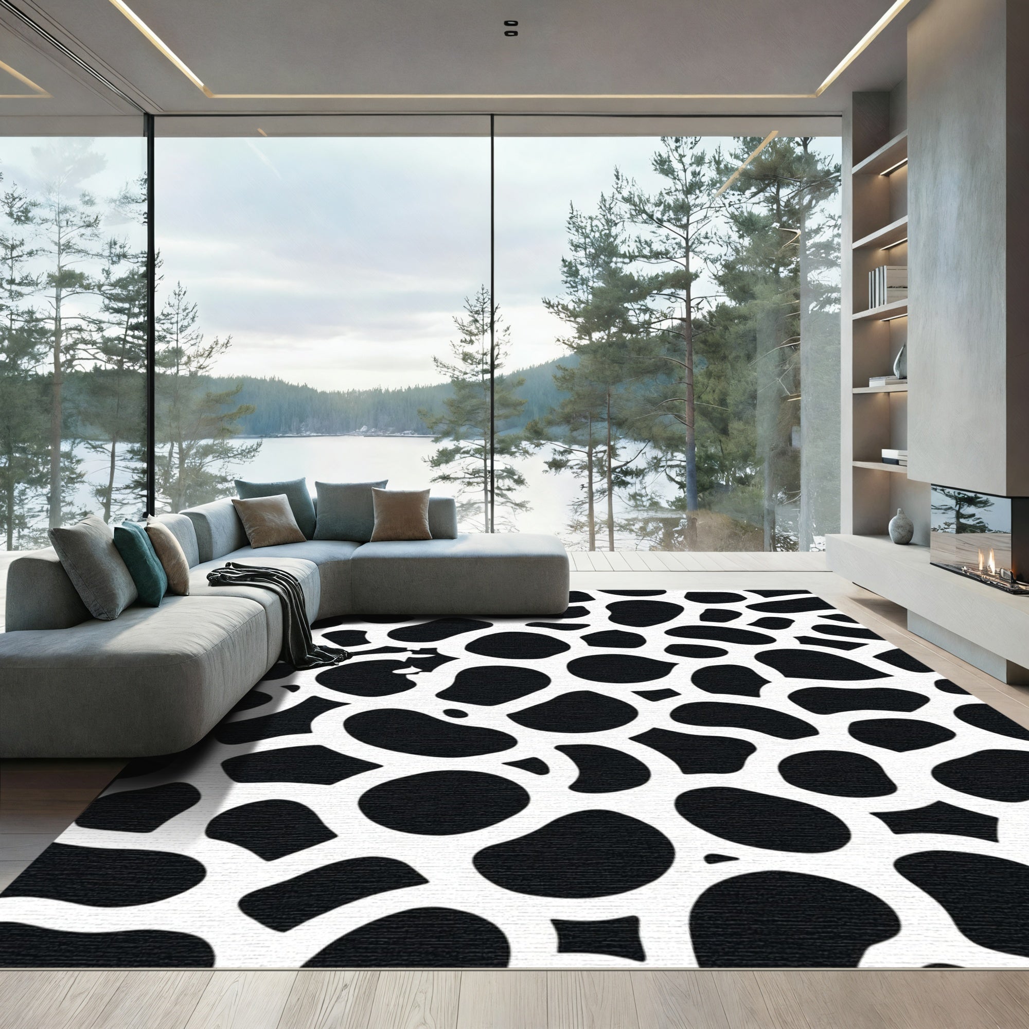 Black White Animal Spot Composition Rug