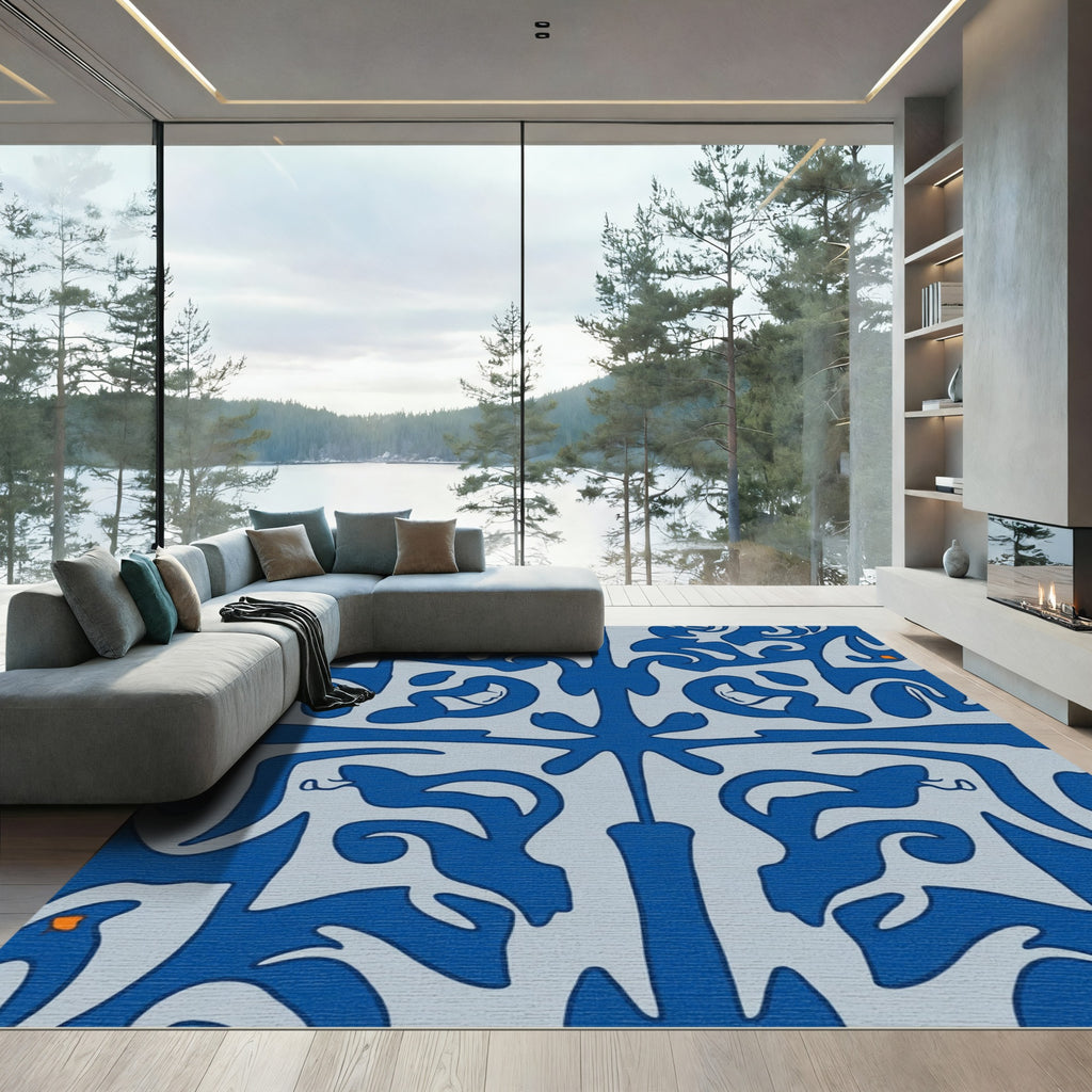 Navy Blue Abstract Organic Swirl Rug