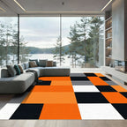 Bold Orange Black White Checkered Rug