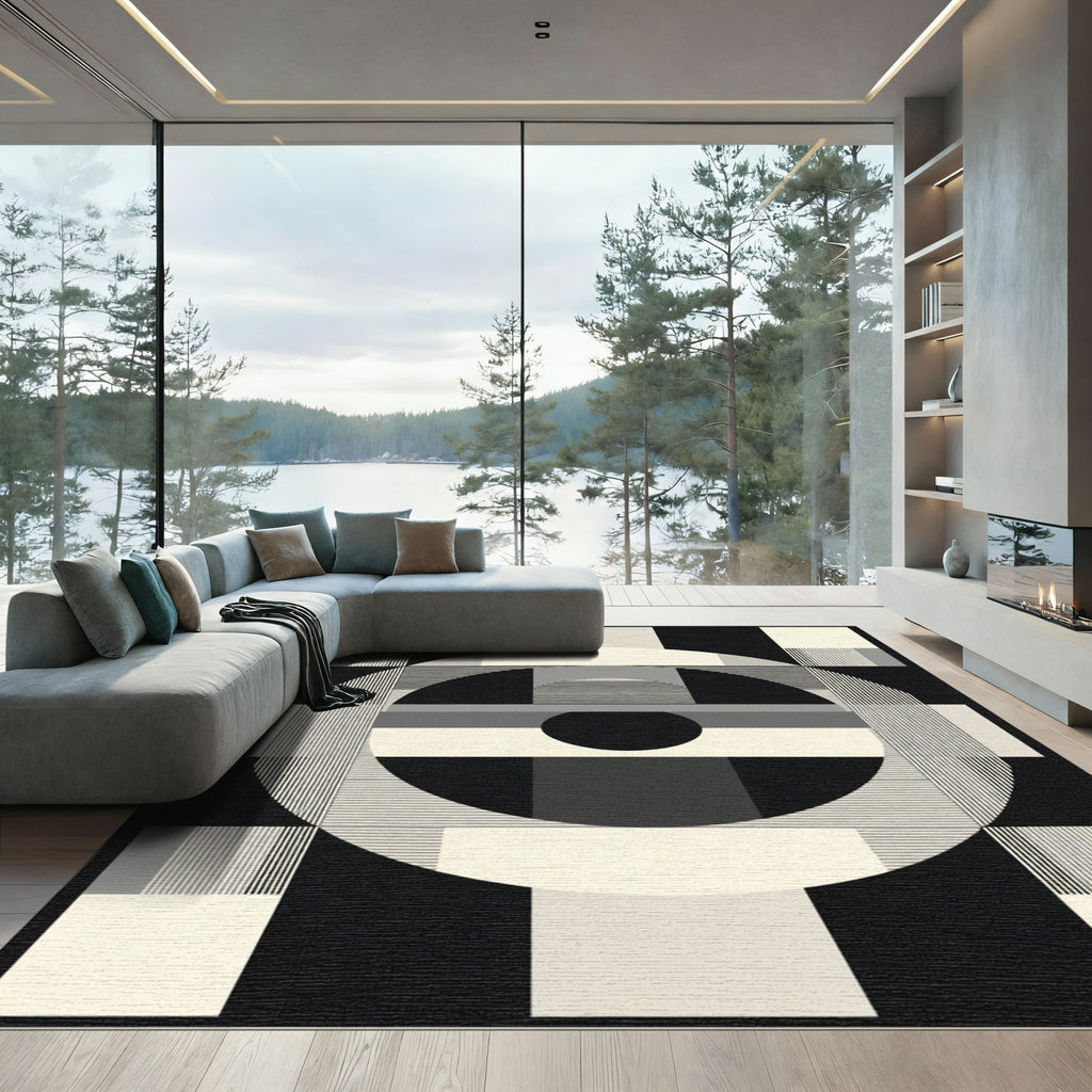 Monochromatic Geometric Abstract Circle Forms Rug