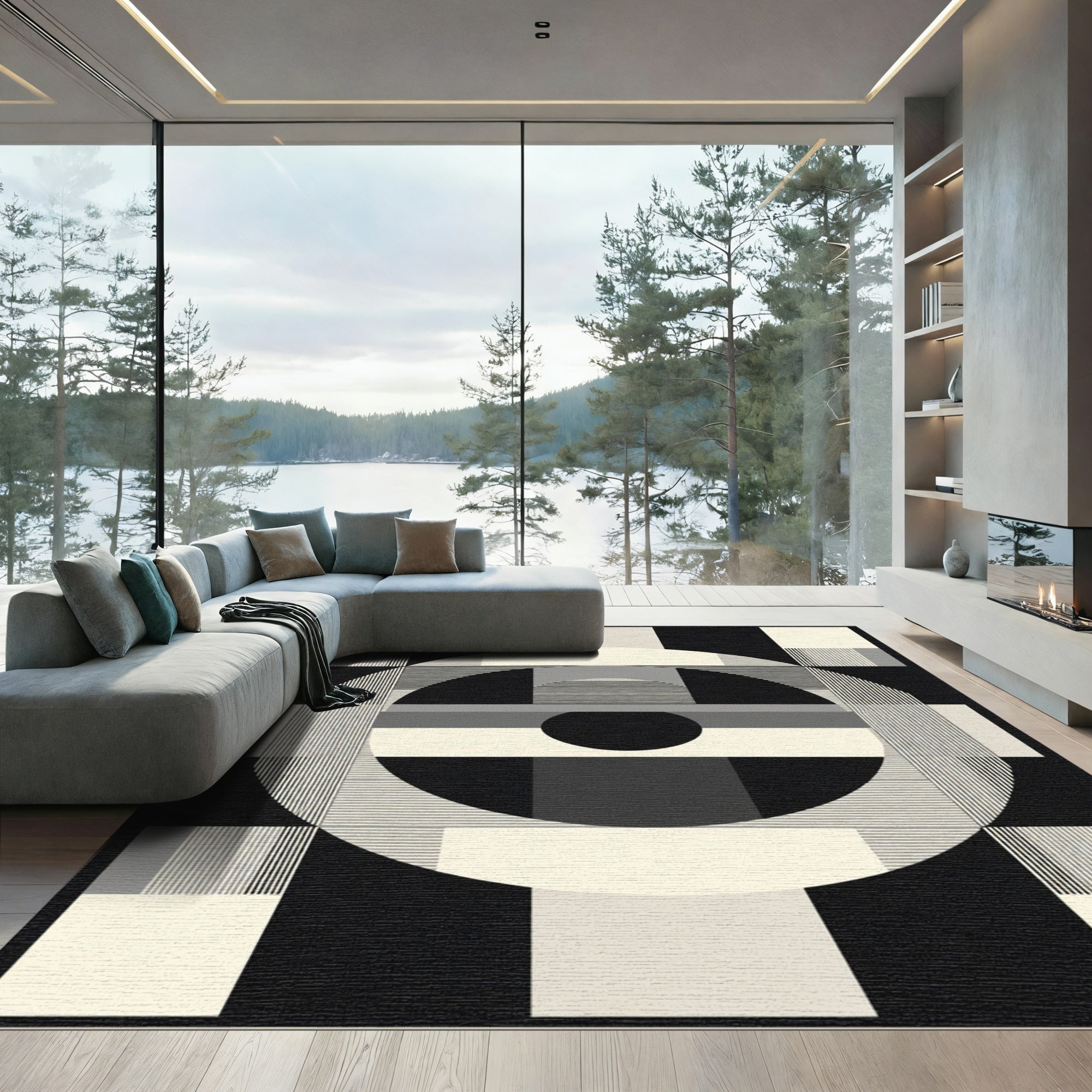 Monochromatic Geometric Abstract Circle Forms Rug