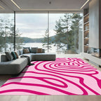 Pink Swirls Abstract Line Art Rug