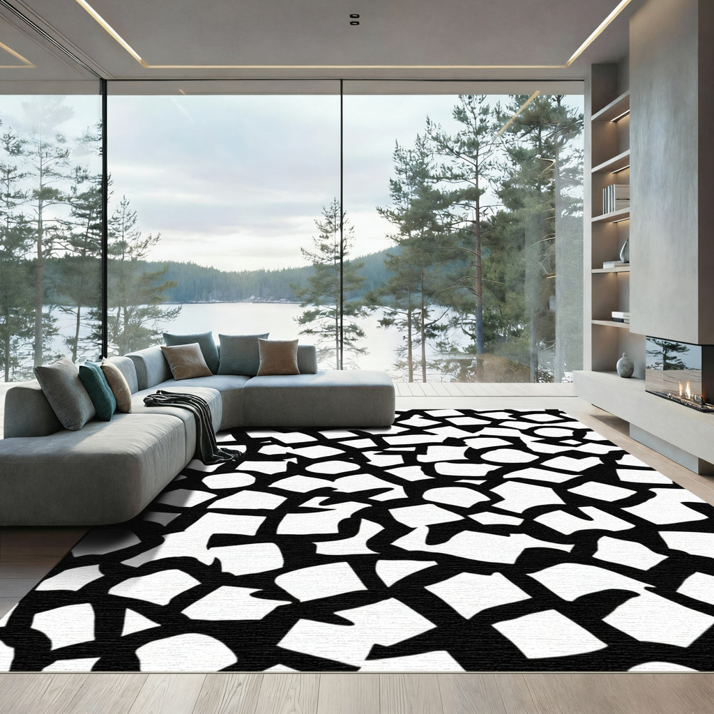Abstract Black White Geometric Composition Rug