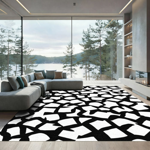 Abstract Black White Geometric Composition Rug