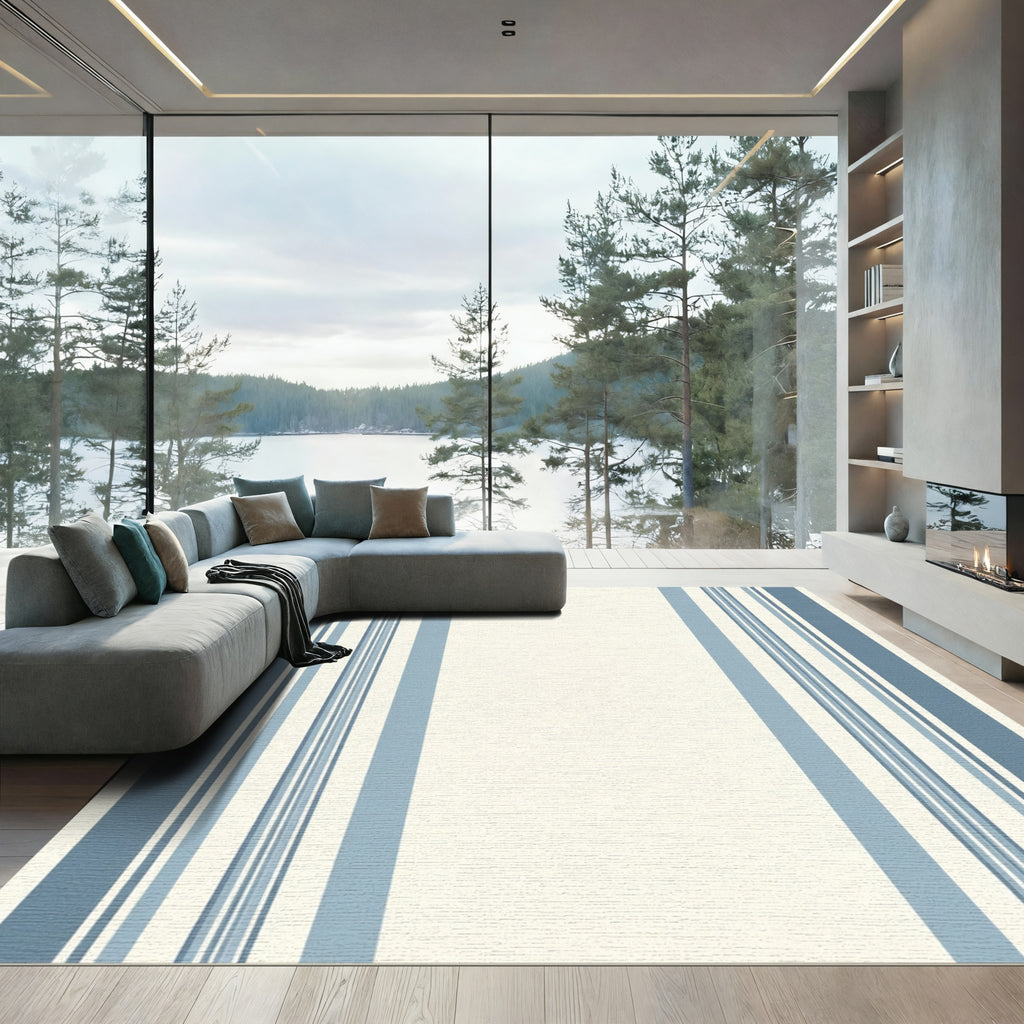 Coastal Blue And White Stripe Rug