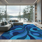 Deep Blue Swirling Fluid Abstract Rug