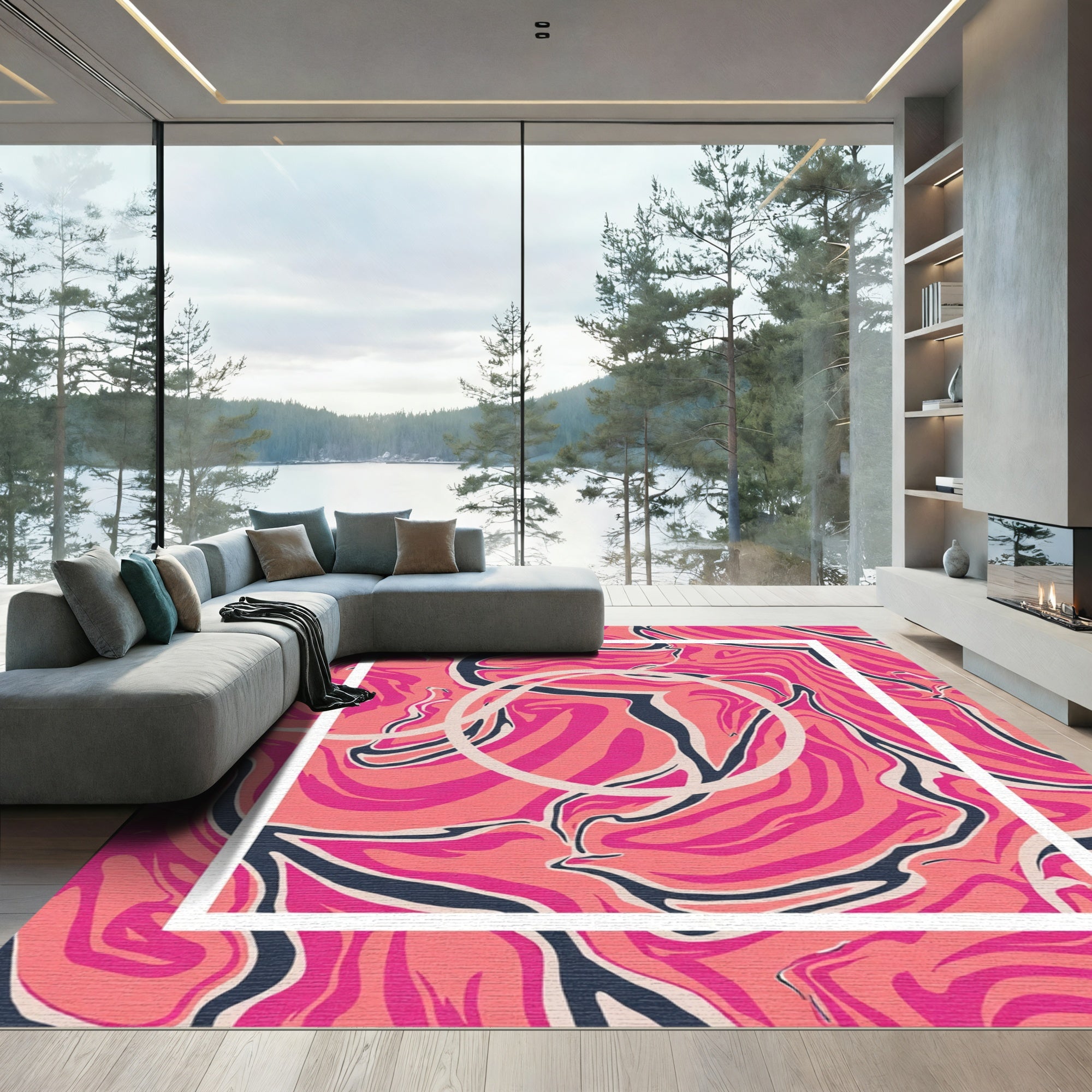 Vibrant Pink Swirl Marble Effect Rug