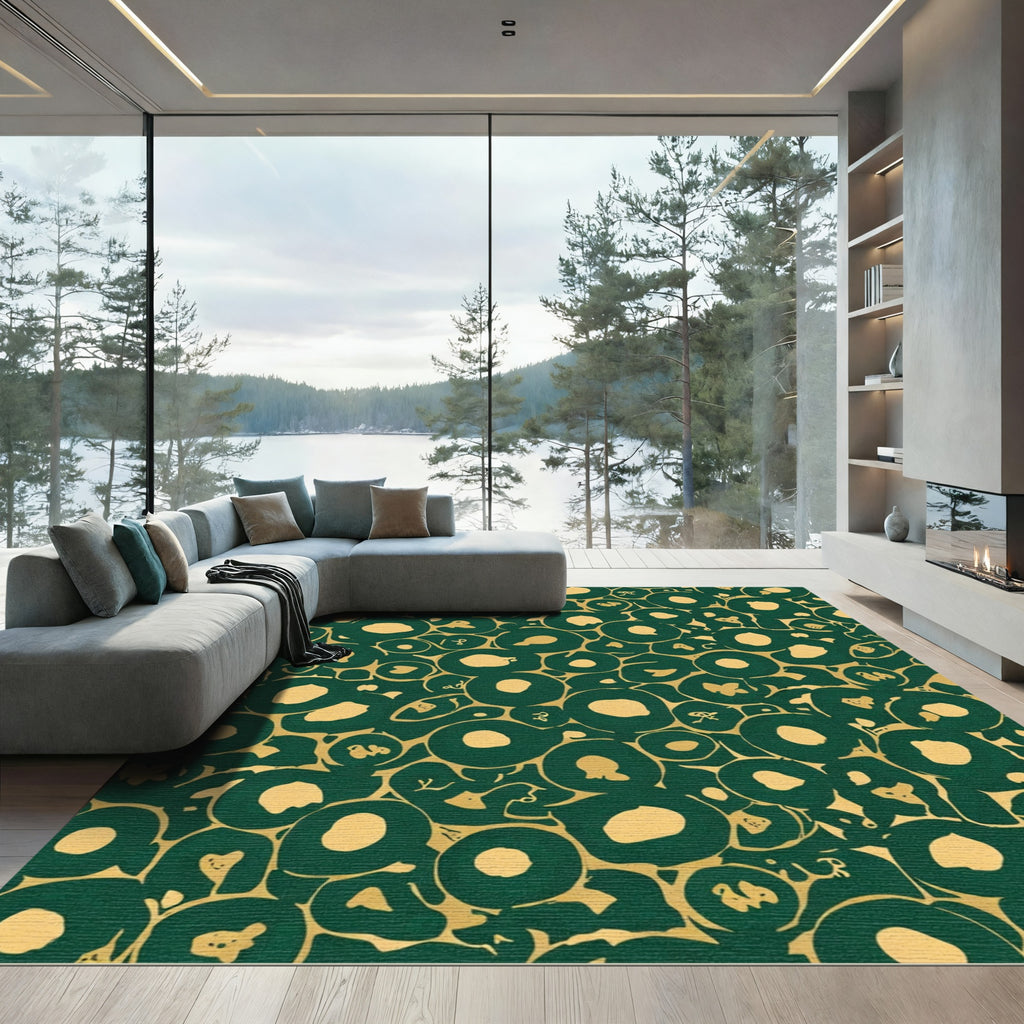 Emerald Gold Amorphous Circles Rug