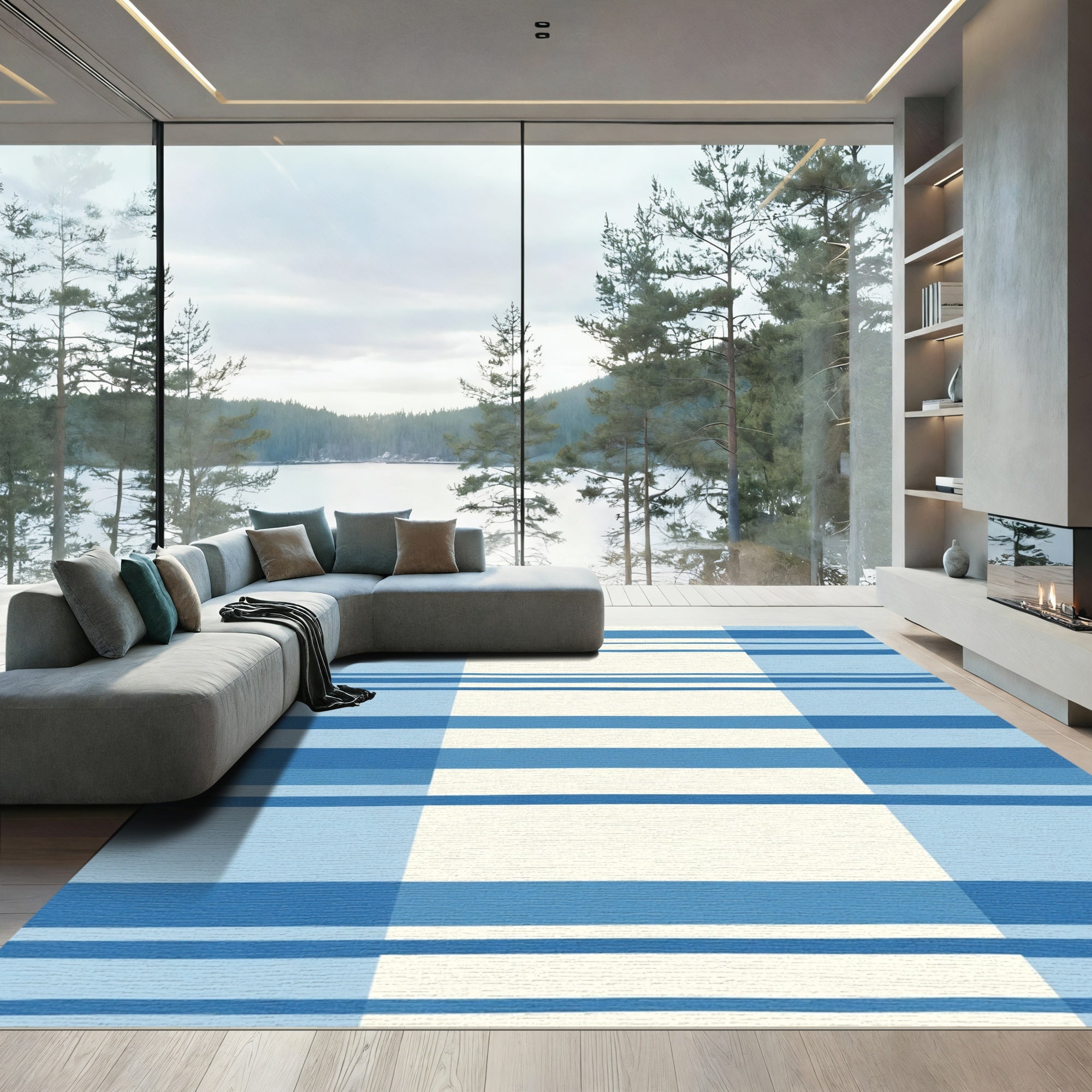 Classic Blue Stripe Wide Band Rug