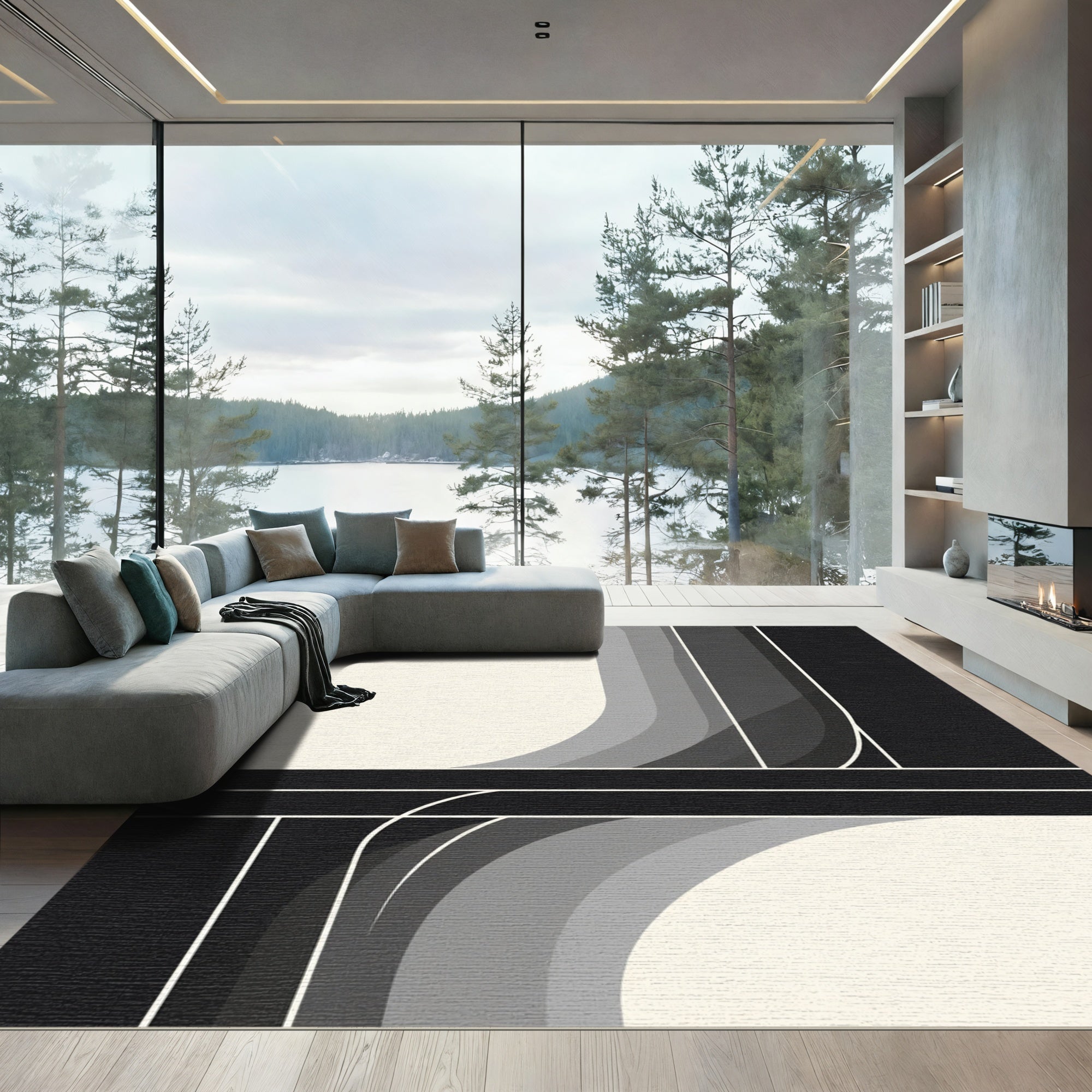 Modern Monochrome Segmented Gradient Rug