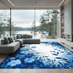 Ocean Blue Floral Branch Art Rug