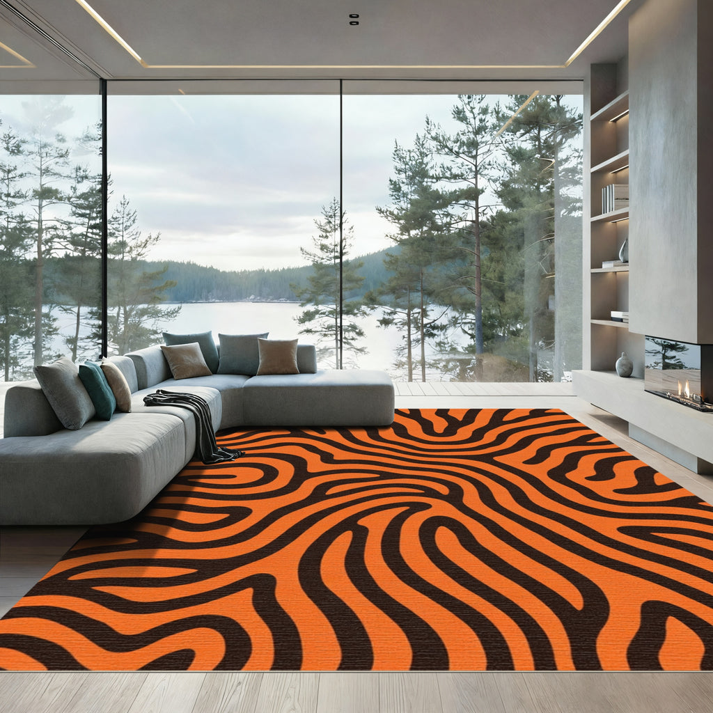 Bold Orange And Black Organic Waves Rug