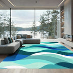 Teal Blue Abstract Wave Rug