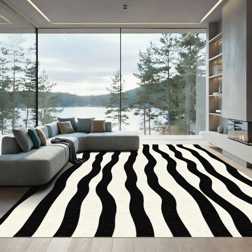 Black White Wavy Stripe Rug
