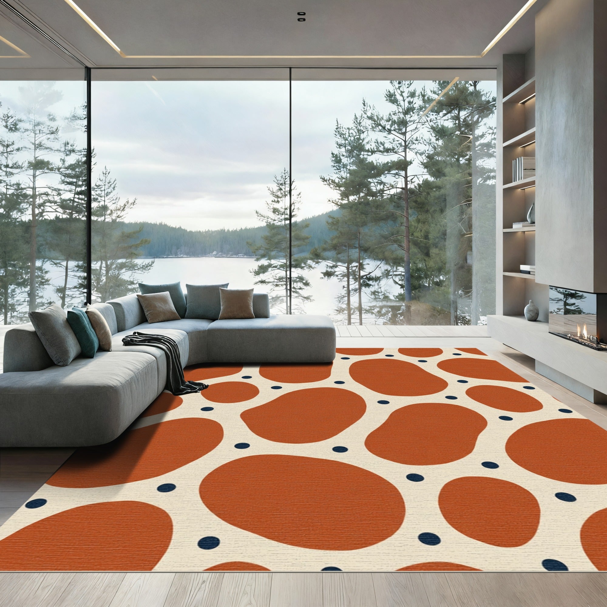 Terra Cotta Abstract Organic Dots Rug