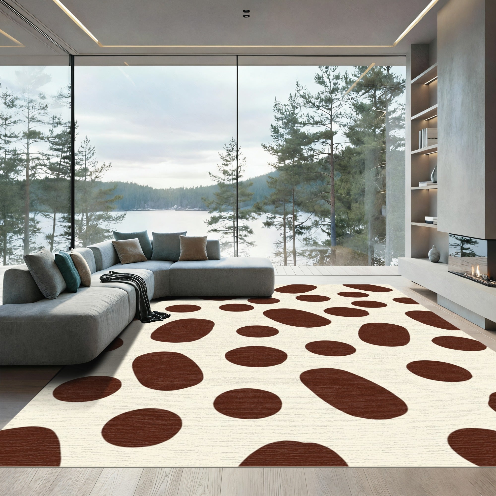 Brown White Polka Dot Spot Rug