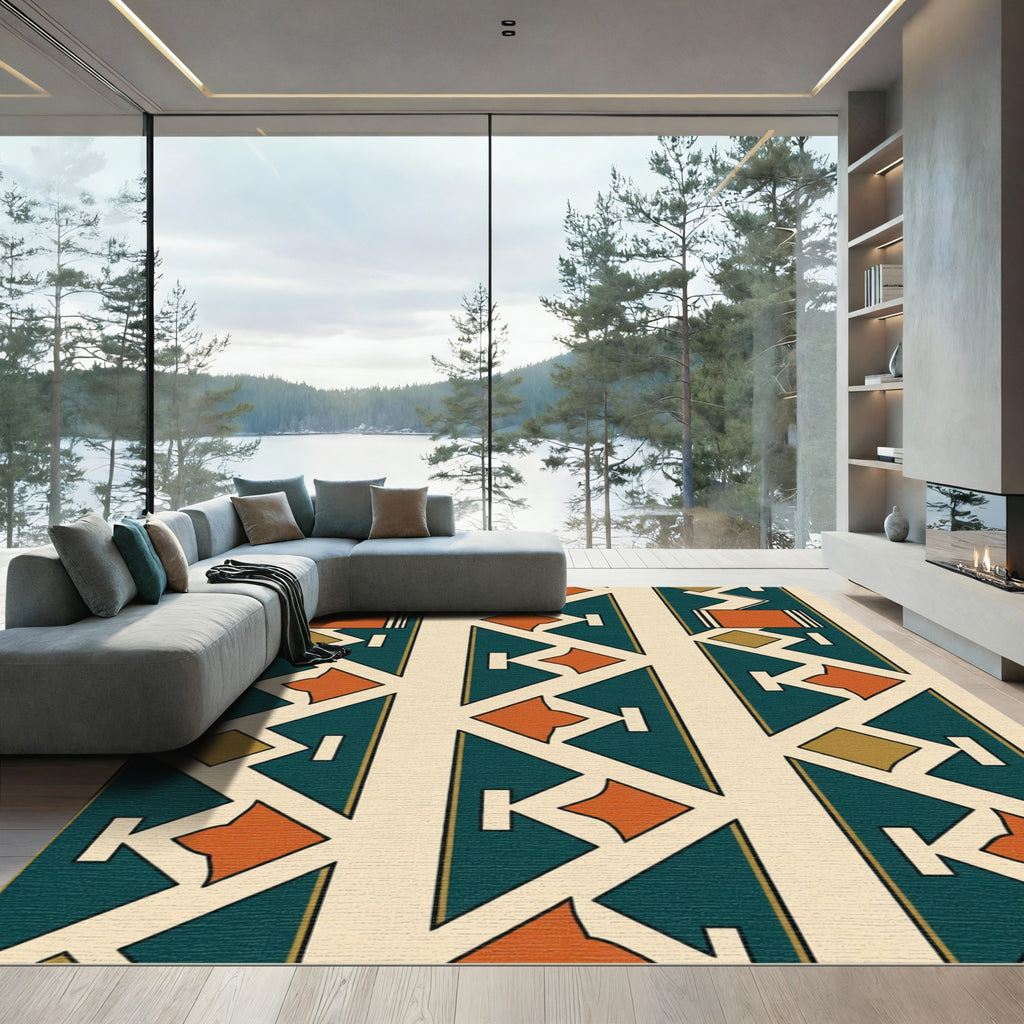 Teal Orange Diamond Geometric Stripe Rug