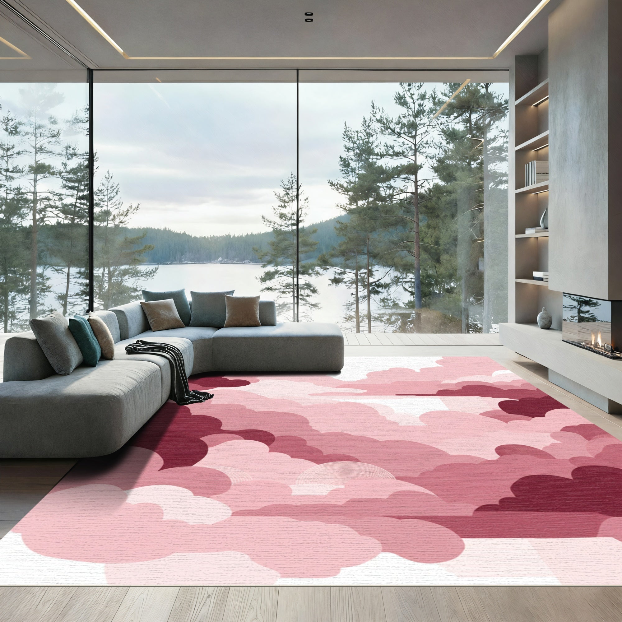 Crimson Sky Gradient Cloudscape Rug