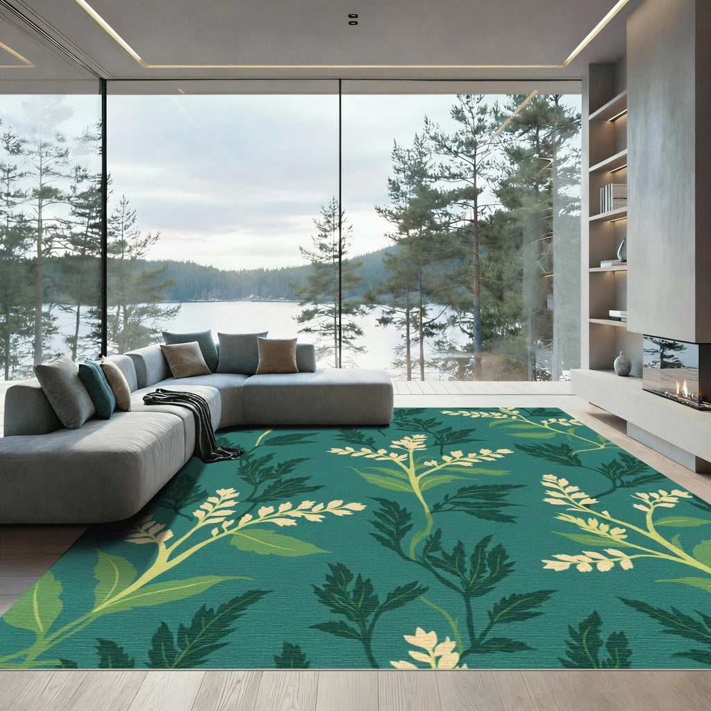 Teal Lush Botanical Vine Garden Rug