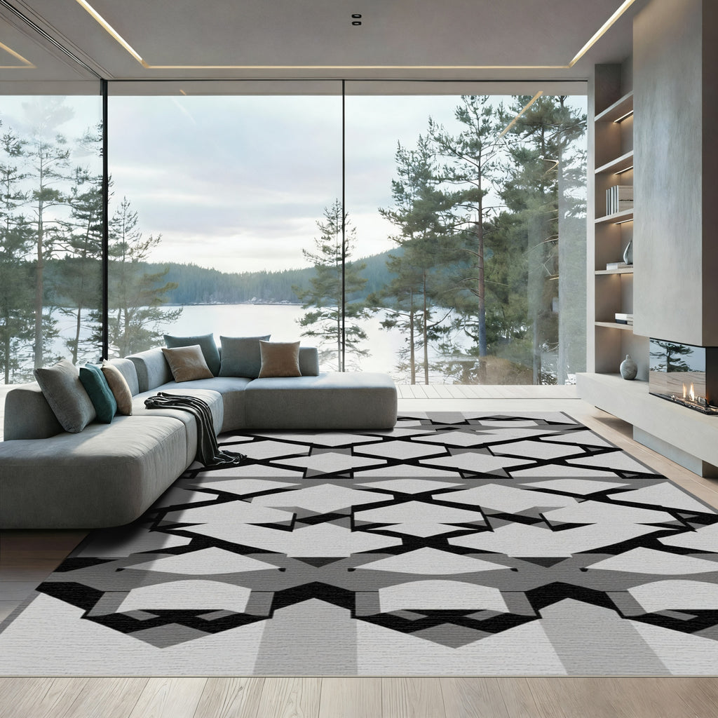 Monochrome Geometric Interlocking Shapes Rug
