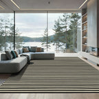 Textured Black Cream Striped Field Rug