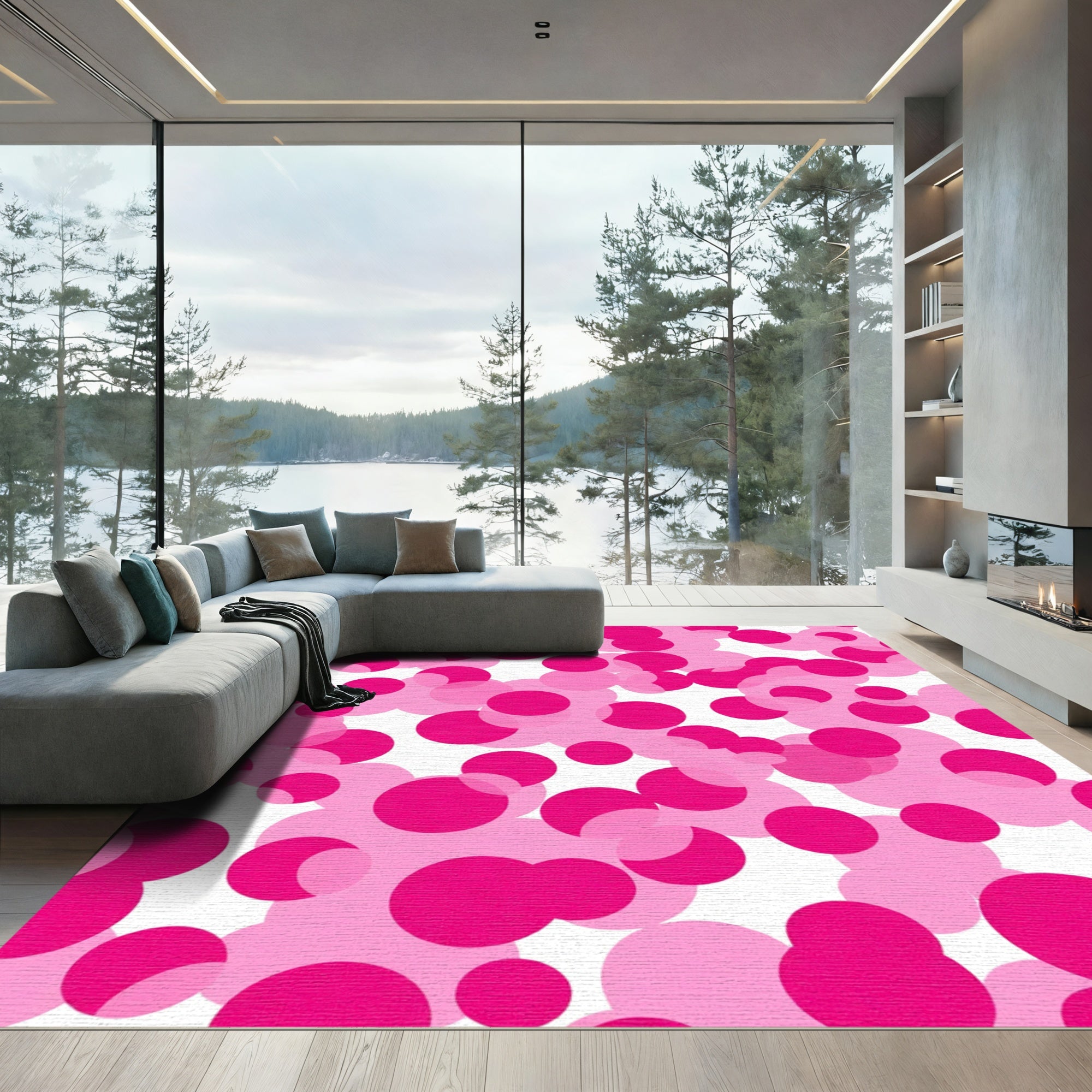 Vibrant Pink Circles Scatter Design Rug