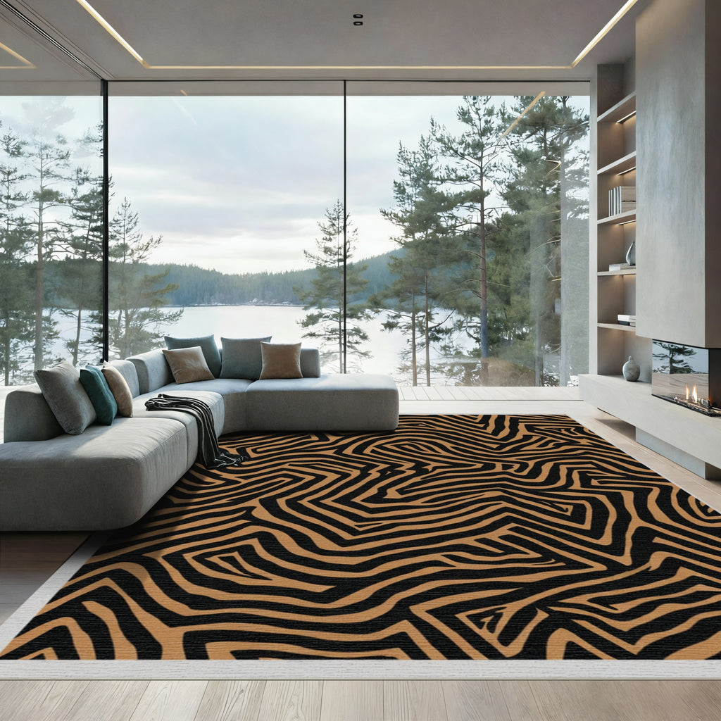 Brown Black Abstract Zebra Stripe Rug