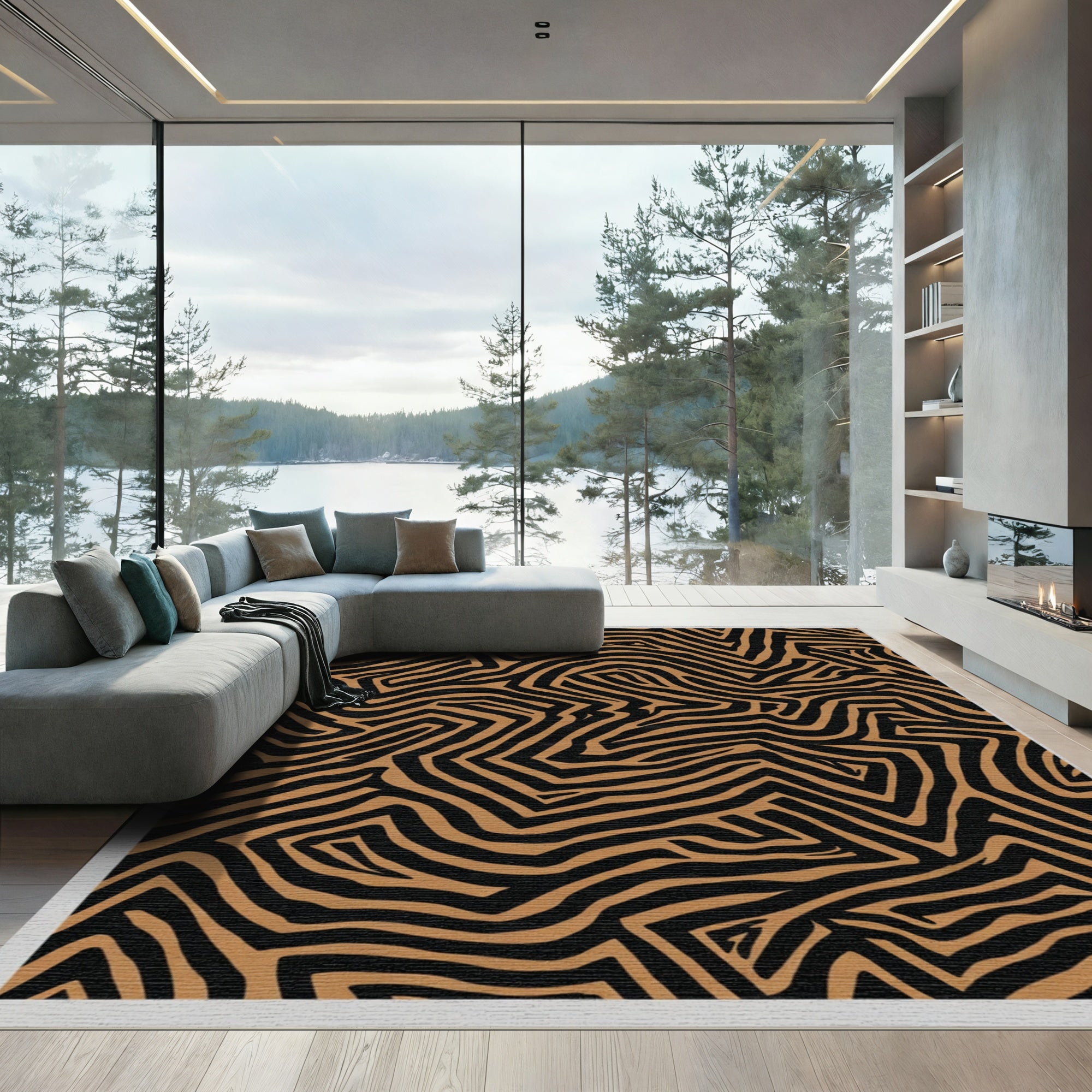Brown Black Abstract Zebra Stripe Rug