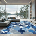 Shades Blue Geometric Interlocking Shapes Rug