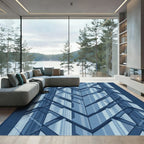 Geometric Blue Chevron Blocks Rug