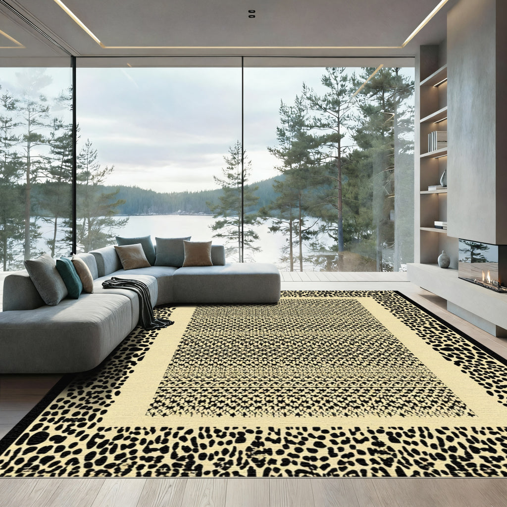 Minimalist Leopard Print Border Cream Rug