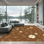 Cream Floral Leaf Contour Brown Rug