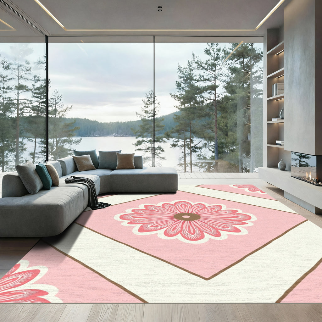 Pink Daisy Diamond Contemporary Artwork Rug