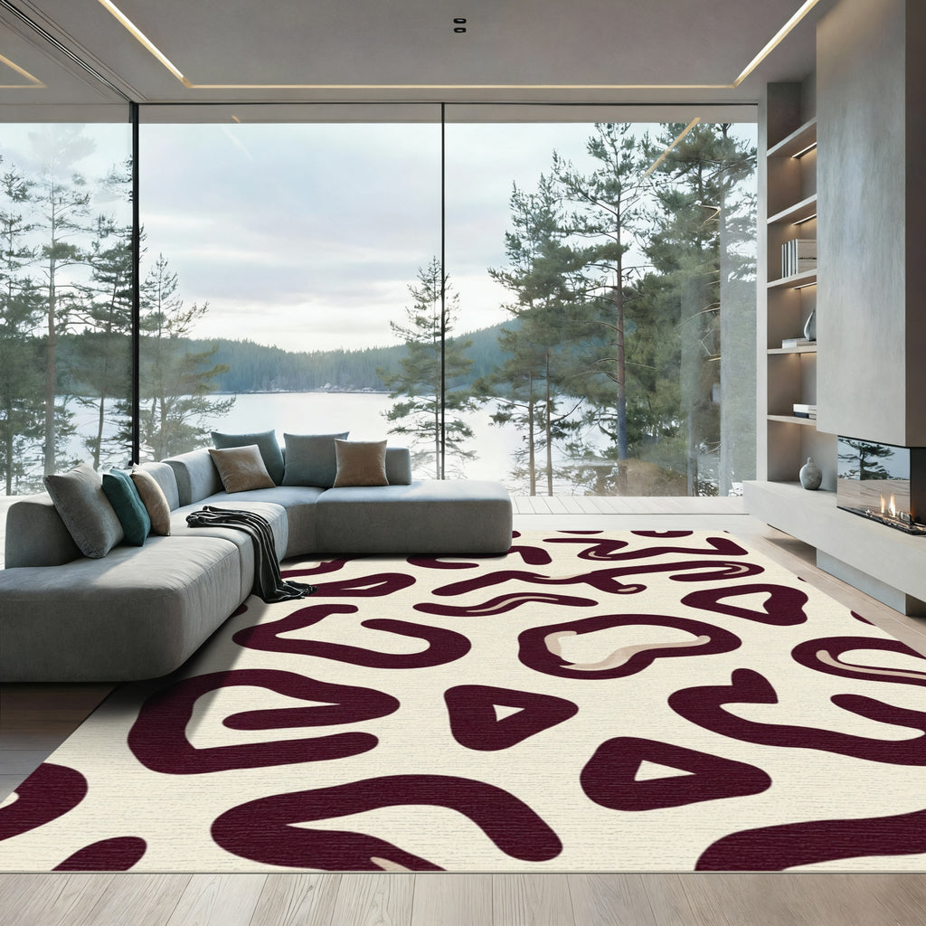 Deep Burgundy Abstract Spots Rug