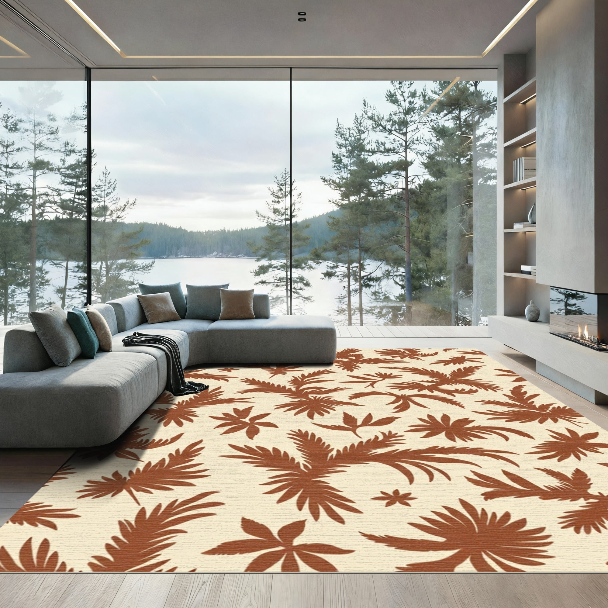 Brown Fern Frond Tropical Scatter Rug