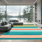 Aqua Coral Yellow Horizontal Stripe Rug
