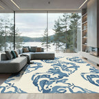 Abstract Ivory Blue Organic Swirl Rug
