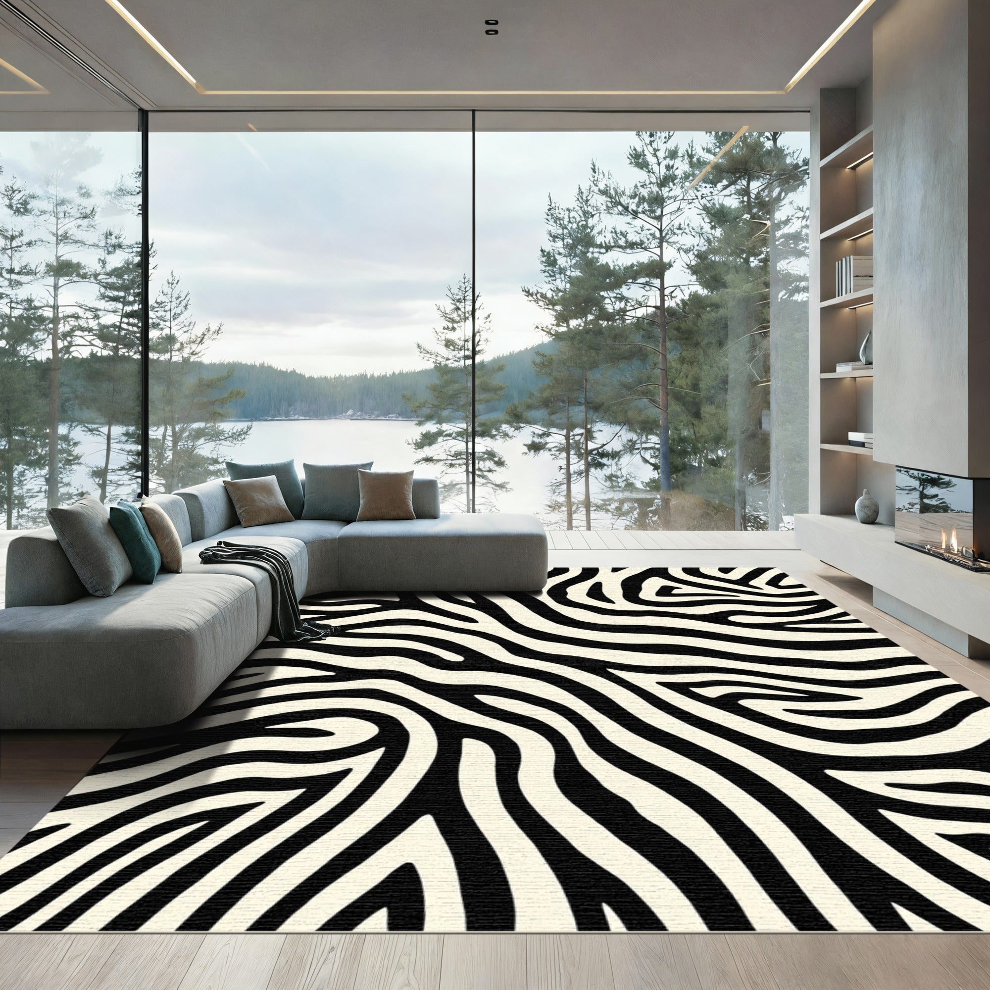 Bold Black Ivory Zebra Print Rug