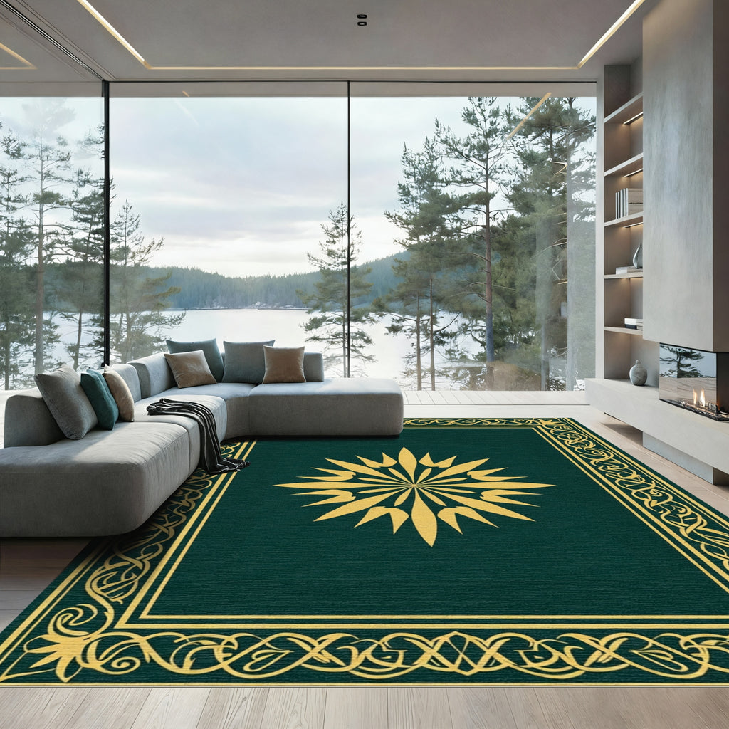 Gold Radiant Burst Bordered Rug