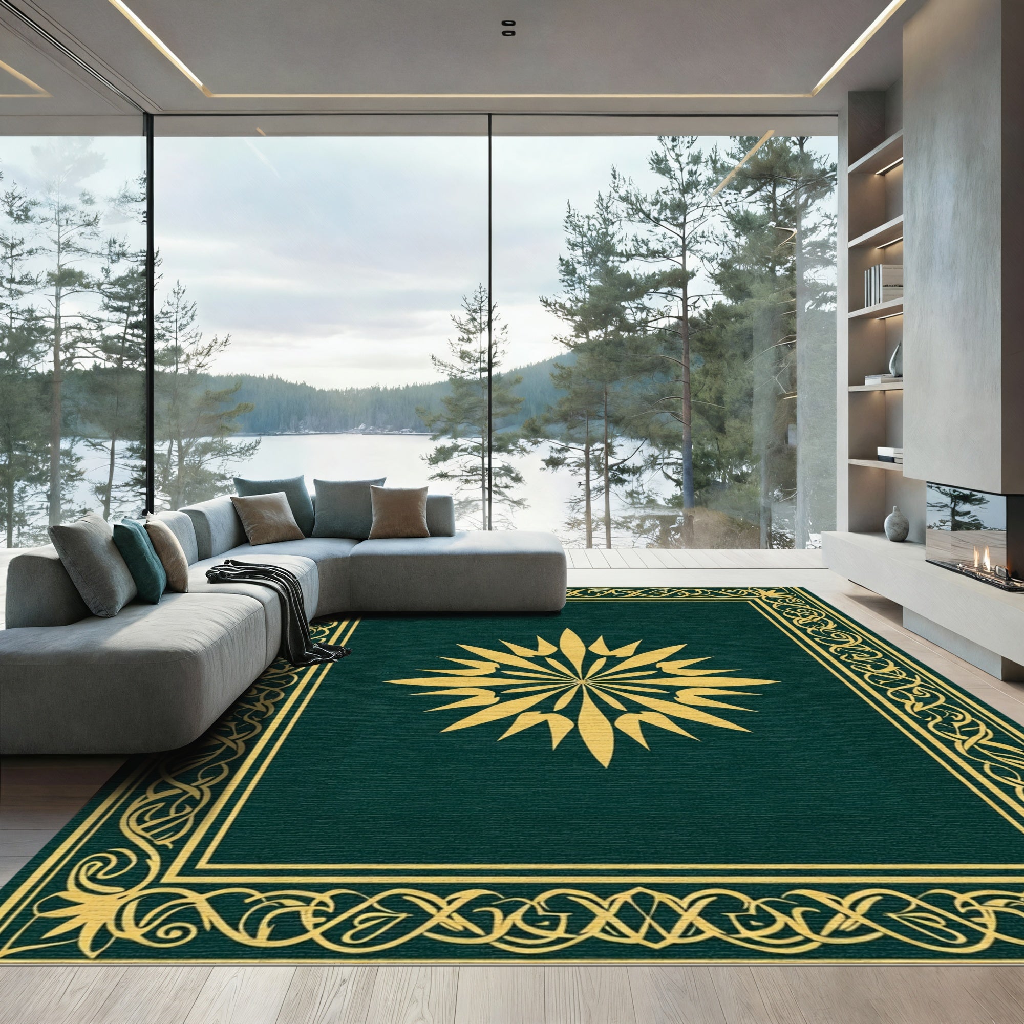 Gold Radiant Burst Bordered Rug