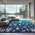 White Jellyfish and Seaweed Ocean Collage Rug