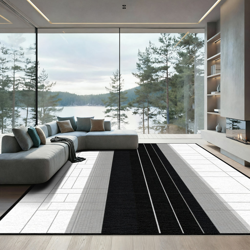 Monochromatic Geometric Tiled Stripe Rug