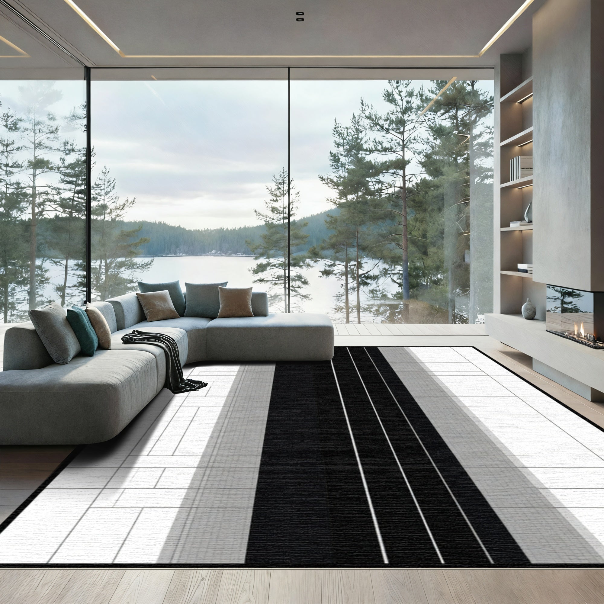 Monochromatic Geometric Tiled Stripe Rug