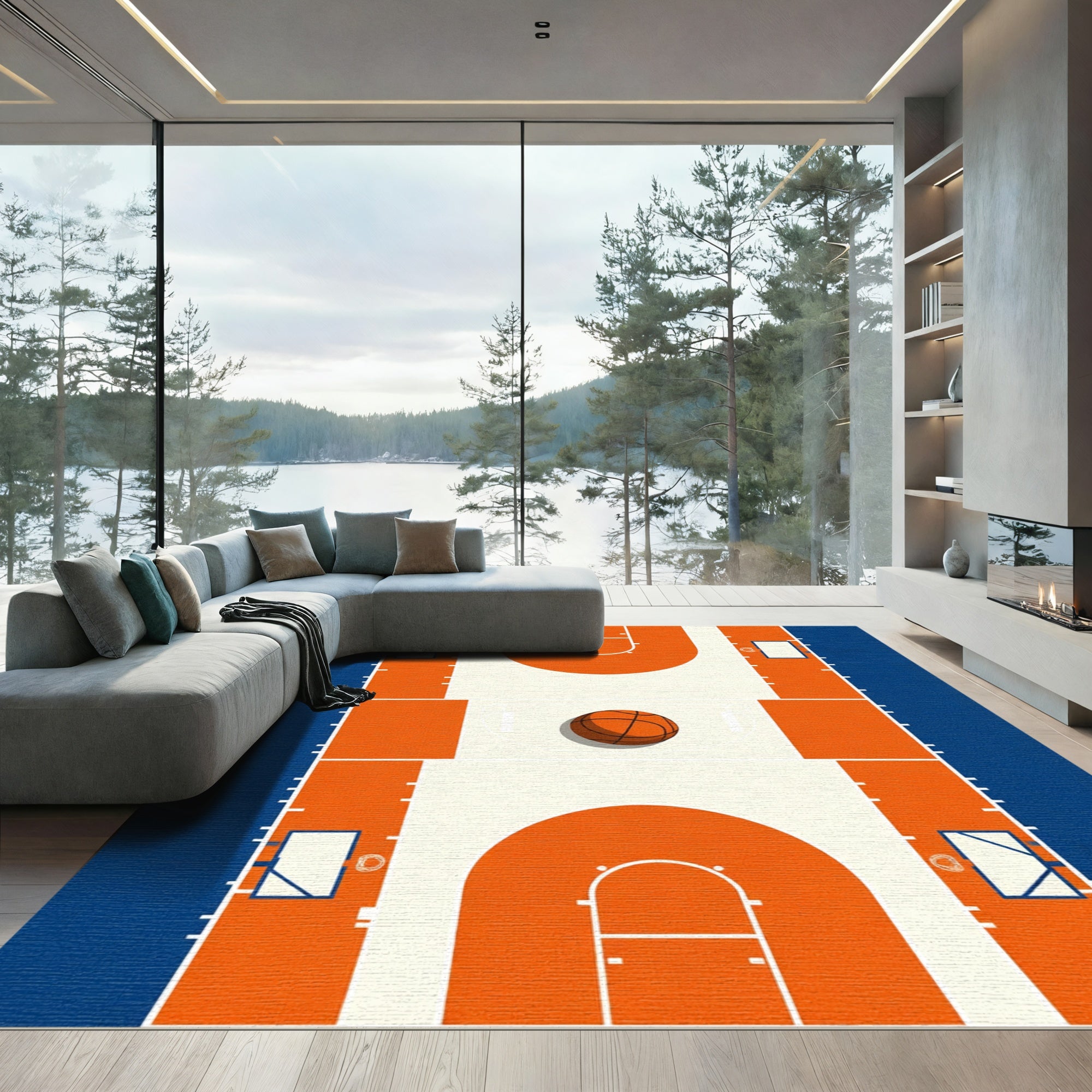 Orange Blue Basketball Court Rug