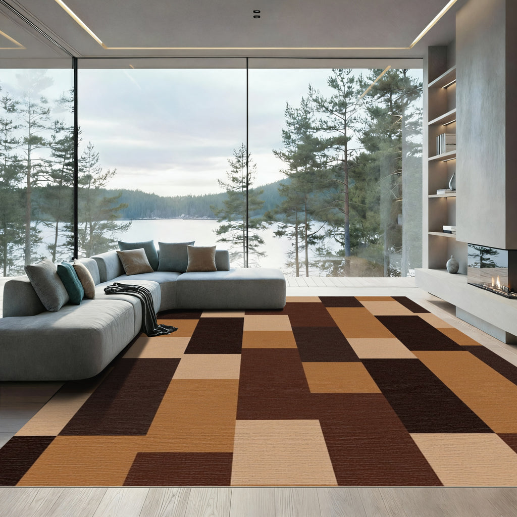 Earthy Tones Geometric Blocks Rug