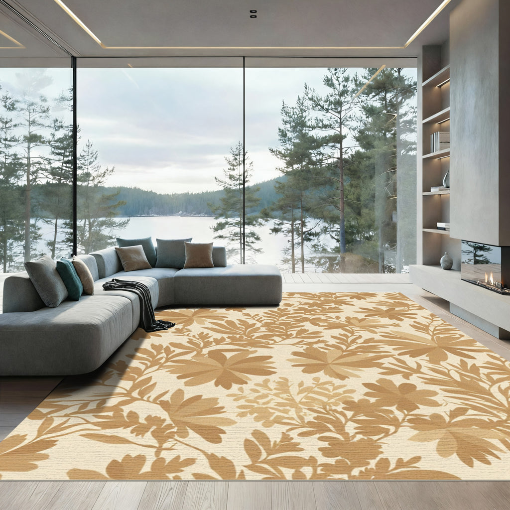 Tan Floral Meadow Botanical Rug