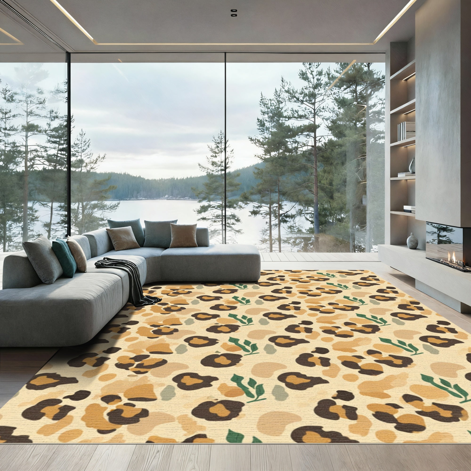 Earthy Speckled Leopard Spots Accents Rug