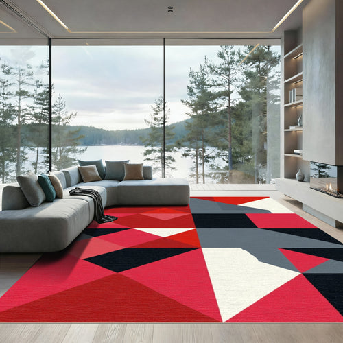 Bold Red Geometric Blocks Rug