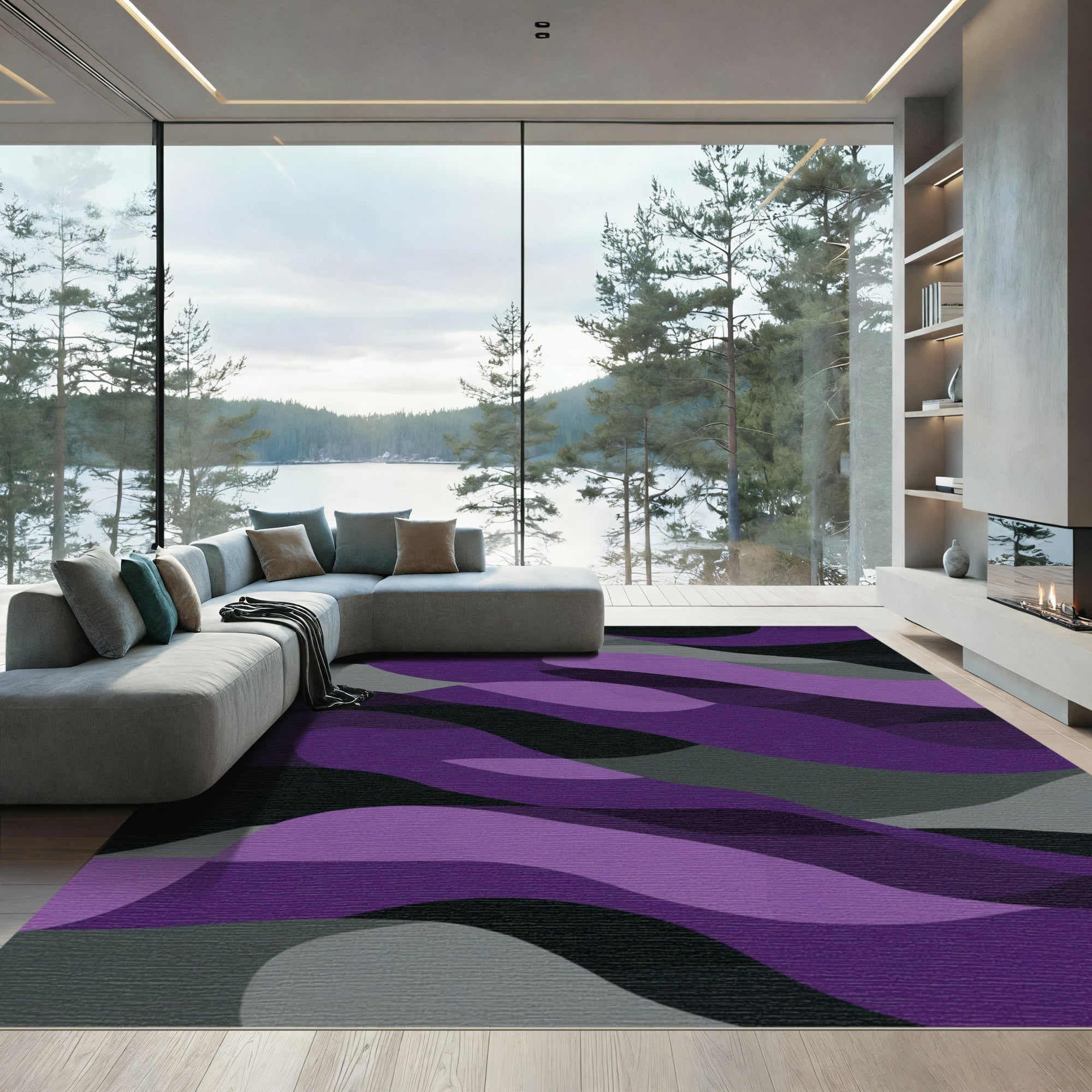 Amethyst Waves Abstract Overlay Rug