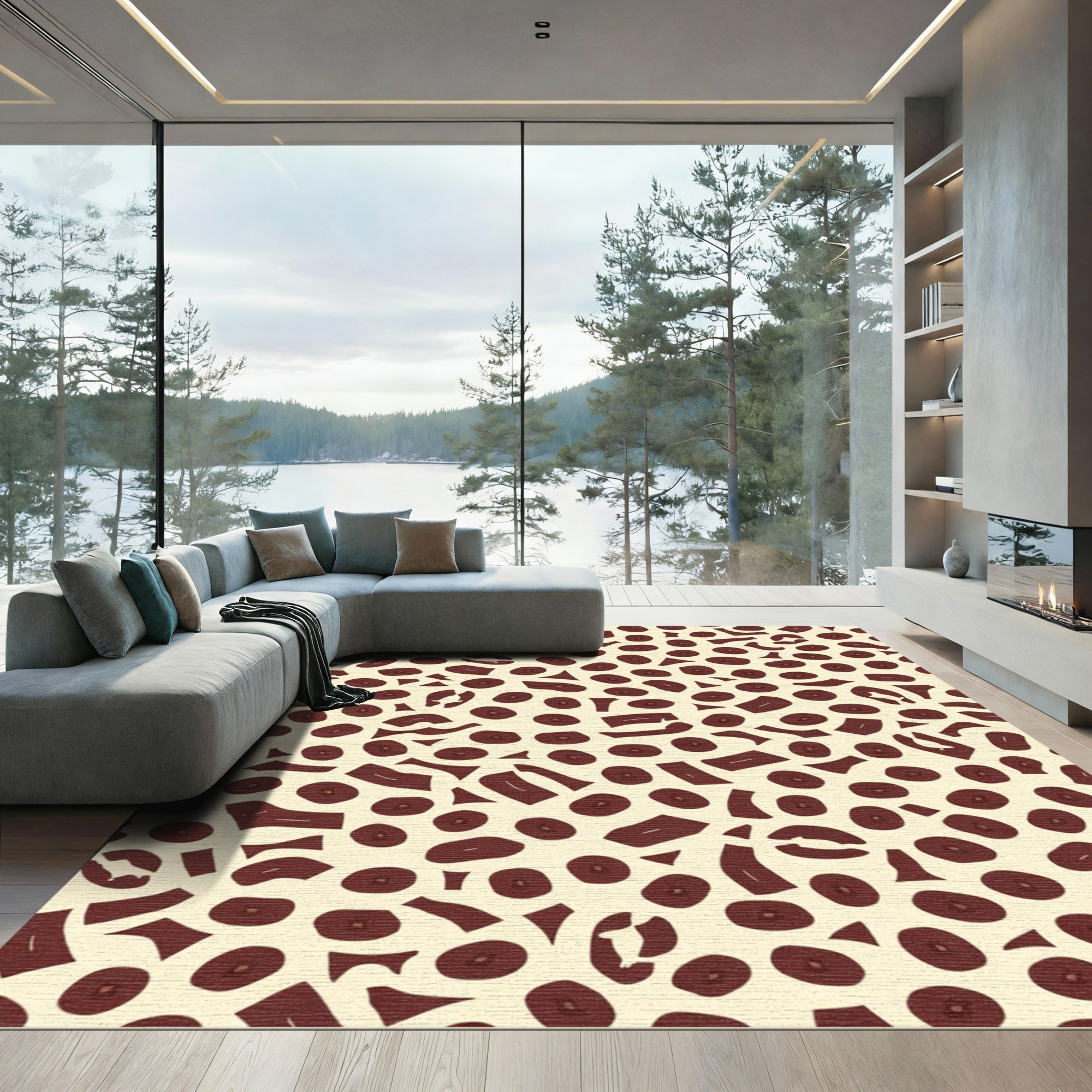 Crimson Organic Scattered Shapes Rug